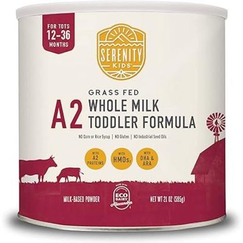 Serenity Kids 12-36 Months Toddler Formula Powder - Grass Fed Organic A2 Whole Milk - Clean Label Project Purity Award Certified - 21 oz, 1 Count, Milk Powder