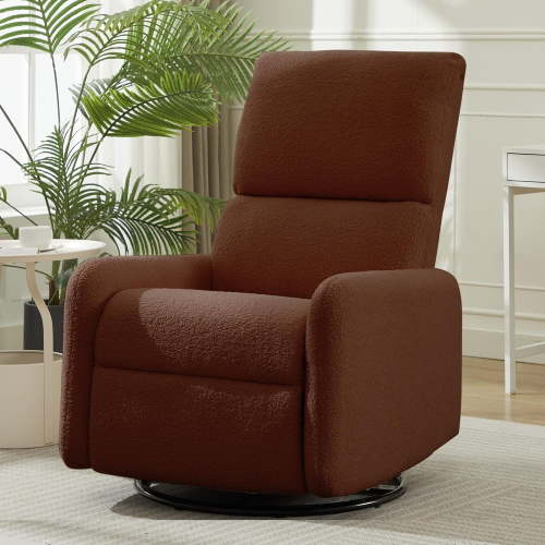 360° Swivel Glider Chair, Rocking Chair Nursery with Side Pockets, Deep Cushioned Seat, Nursery Chair with Steel Structure Base, Sherpa Swivel Chairs for Living Room, Bedroom, Baby Room