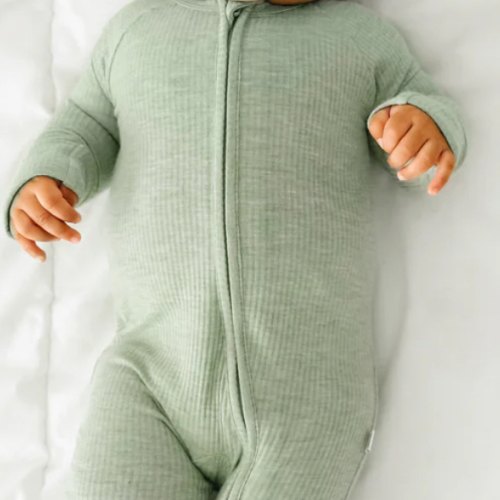 Heather Sage Ribbed Zippy - Little Sleepies