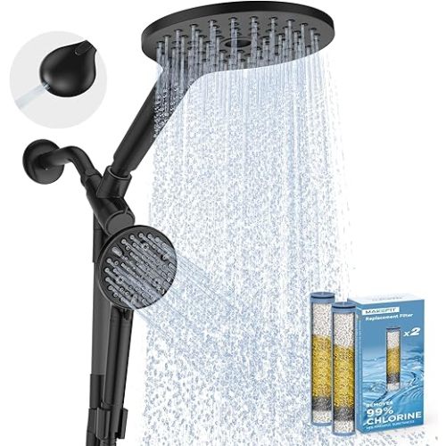 Dual Filtered Rain Shower Head Combo, High Pressure Handheld Shower Head with Adjustable Bar - Rainfall Shower Head And Showerhead with Filter for Hard Water - Removes Chlorine