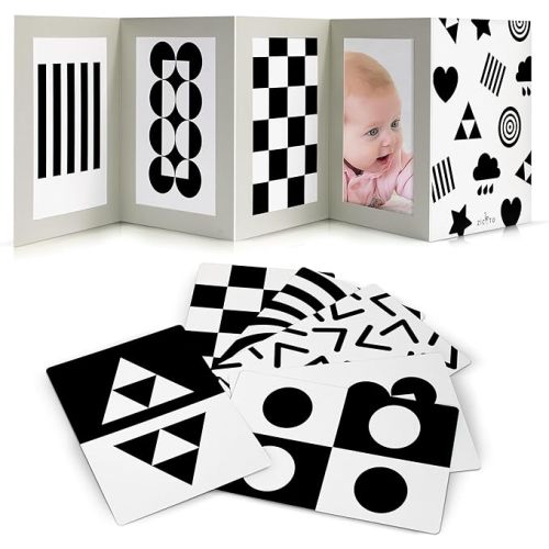 High Contrast Tummy Time Toy For Baby With Large Black and White Cards - Stimulating Sensory Development Boards & Mirror For Babies & Infants 0-3 Months - Twelve Montessori Patterns That Newborns Love