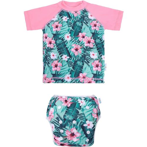 babygoal Baby Swimsuits with Swim Diaper 2-Piece for Infant Toddler Boy Girl, Bathing Suit with Top Set for Swimming Lessons