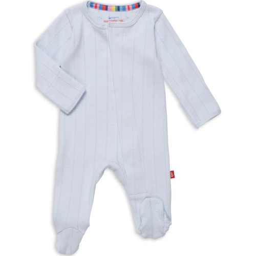 Love Lines Blue Organic Cotton Pointelle Magnetic Footie