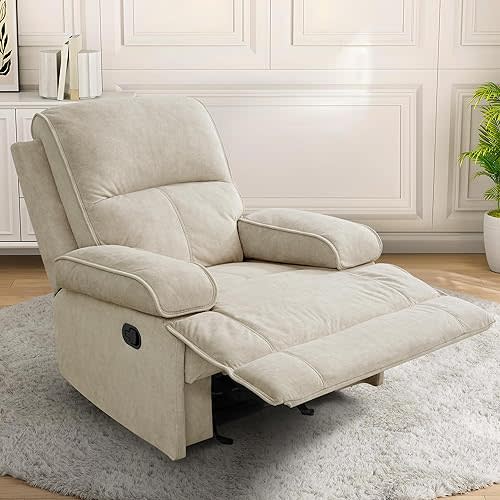 Nursery Rocking Chairs,Velvet Rocker Recliner Nursing Chair,Oversized Nursery Recliner Glider Chair with Extra Wide Footrest for Breastfeeding,Beige