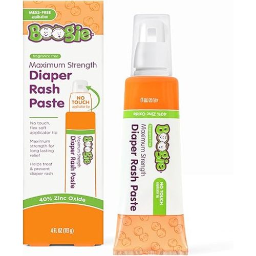 Diaper Rash Paste by Boogie, Maximum Strength with 40% Zinc Oxide, Mess Free Applicator Tube, 4oz