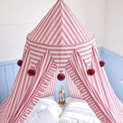 SmoothNovelty Pink Cabana Striped Bed Canopy, 2 Panel