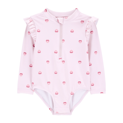 OshKosh® | Carter's® | One Piece Heart Print Long Sleeve Rashguard Swimsuit