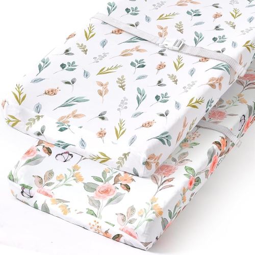 BROLEX Changing Pad Covers for Baby: Boy Girls Ultra Stretchy Soft 2 Pack, Rose Foliage