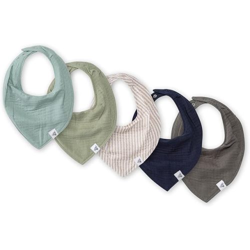 Burt's Bees Baby 5-Pack Bandana Bib Set with Snap Closure