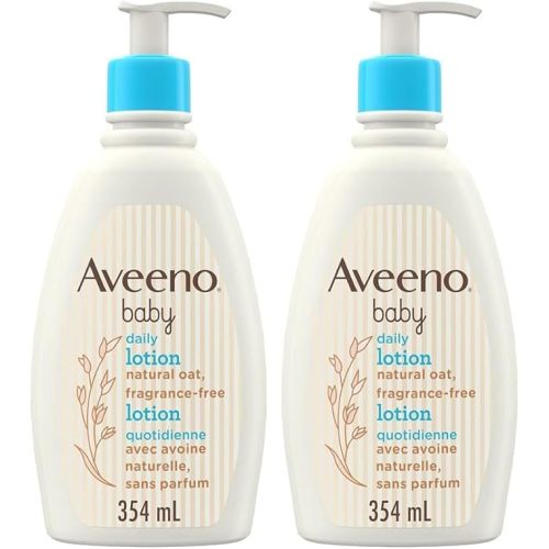 Aveeno Baby Lotion Daily Moisturizing Cream for baby's Sensitive Skin - natural oat, Fragrance Free, 354 mL (Pack of 2)