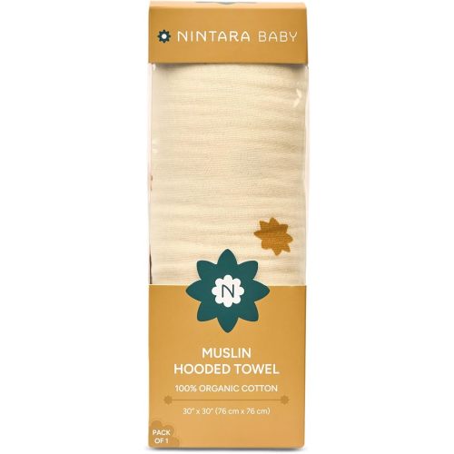 Nintara Baby Hooded Towel - 100% Organic Premium Muslin Cotton, 30" x 30", Ultra-Absorbent, Soft, Breathable, Hypoallergenic, Multipurpose, Gifts for Babies & Infants