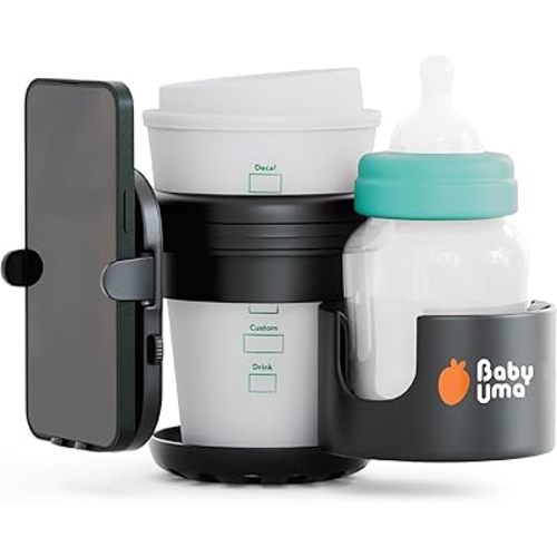 Baby Uma 3-in-1 Cup Holder Phone Holder - Universal Stroller Cup Holder Attachment with 360° Phone Mount, Stanley Cupholder for Stroller, Stroller Accessories