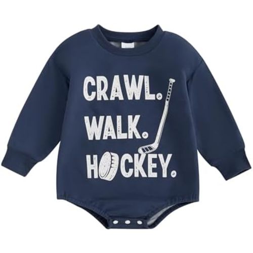 Gueuusu Crawl Walk Hockey Baby Boy Girl Romper Long Sleeve Retro Future Hockey Player Bodysuit Newborn Infant Sports Outfit
