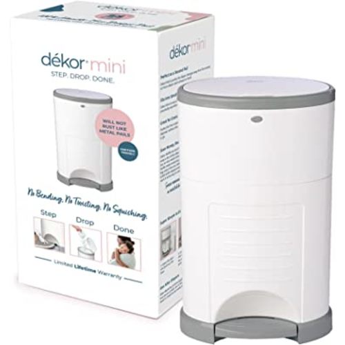 Dekor Mini Hands-Free Diaper Pail | White | Easiest to Use | Just Step – Drop – Done | Doesn’t Absorb Odors | 20 Second Bag Change | Most Economical Refill System