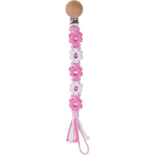 Pacifier Clip for Boys Girls Floral Daisy Macrame Baby Paci Clip Pacifier Holder Leash Boho Wooden Clips Handmade Braided Cotton Binky Clips (1pack:Pink Daisy A)