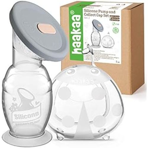 haakaa Manual Breast Pump 4oz/100ml and Ladybug Milk Collector 2.5oz/75ml and Silicone Cap Combo