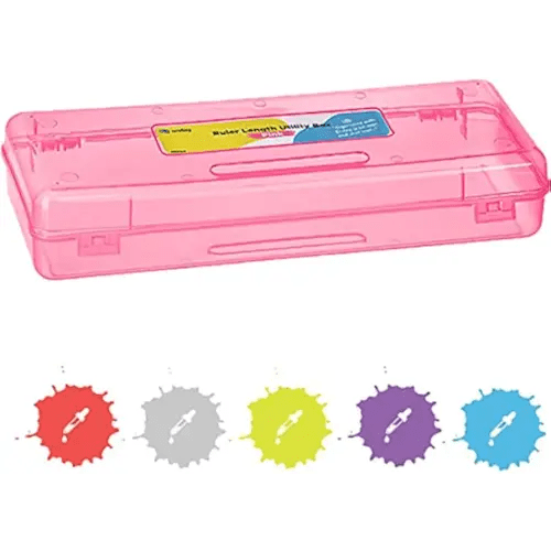 Enday Pencil Box Pink, Storage Organizer Utility Box, Multipurpose Long Ruler Length School Office Supplies Plastic Pencil Case for Kids & Adults Available in Red, Green, Grey, Purple, Blue, 1PK