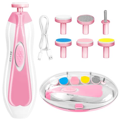 Baby Nail Trimmer Electric, 6 in 1 Rechargeable Baby Nail Clippers Manicure Set Grooming Kit for Toddler Infant or Adults (Pink)