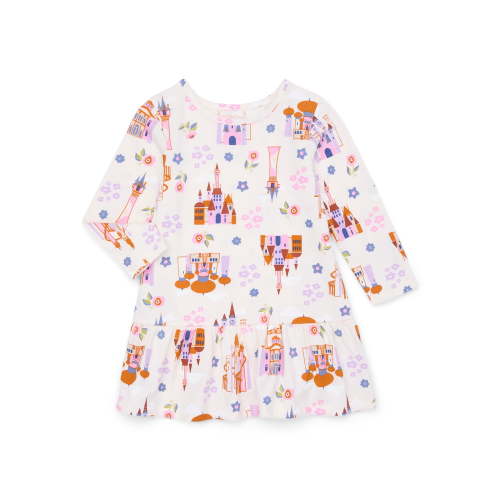 Disney Princess Toddler Girls Castle Print Drop Waist Dress with Long Sleeves, Sizes 12M-5T