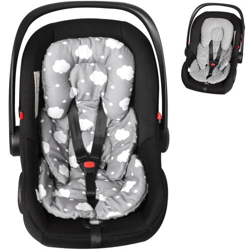 Infant Carseat Insert 2-in-1 Reversible Cushion Carseat Head Support for Newborn, Breathable Minky Baby Car Seat Cushion for Carseats, Stroller, Swing, Bouncer (Grey)