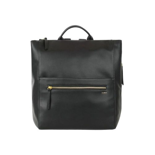 FAWN DESIGN Diaper Bag, Square Faux Leather Diaper Bag Backpack, Adjustable Detachable Straps, 12 Pockets and Laptop Sleeve, Vegan Leather, Large Capacity Baby Bag for Mom, 15 x 12 x 8 inches, Black