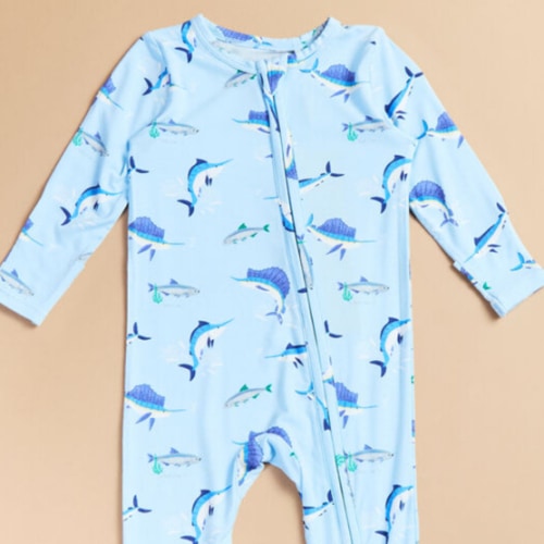 Deep Sea Fishing Footie in Blue | Tullabee