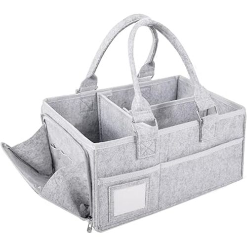Diaper Caddy Organizer with Handle Portable Diaper Organizer for Changing Table, Nursery Storage Basket Felt Car Organizer Baby Shower Gifts Essentials