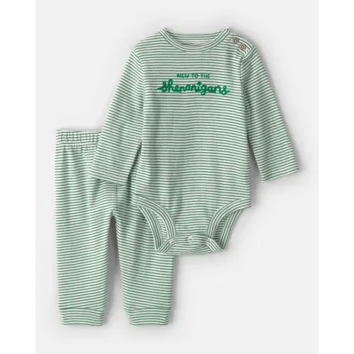 Baby St. Patrick's Day 2-Piece Striped Long-Sleeve Bodysuit & Pant Set - Green/White | Carter's