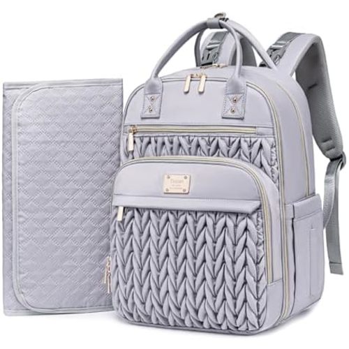 Diaper Bag Backpack,Stylish Baby Diaper Bag,Waterproof Travel Diaper Backpacks Baby Bags with Changing Pad,Stroller Straps,Insulated Pockets (Gray)