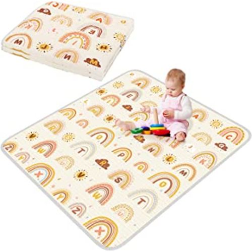 43 x 43 Inch Boho Rainbow Baby Play Mat Portable Crawling Mat Washable Foldable Tummy Time Mat Non Slip Baby Floor Mat Large Playpen Mat for Babies Infants Toddlers Floor Playpen Tummy Time Activity