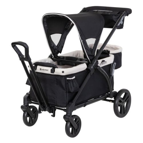 Baby Trend Expedition 2-in-1 Collapsible Stroller Wagon Plus With Canopy, Storage Basket, 2 Storage Trays, And 6 Bottle Holders, Modern Khaki