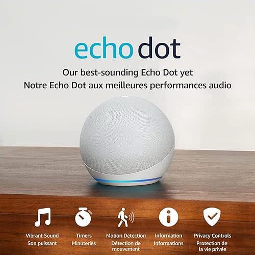 Amazon Echo Dot (newest model), Vibrant sounding Alexa speaker, Great for bedrooms, dining rooms and offices, Glacier White