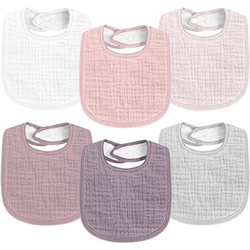 Muslin Baby Drool Bibs 6Pack Soft Square Adjustable Baby Bandana Bibs for Unisex Girls & Boys