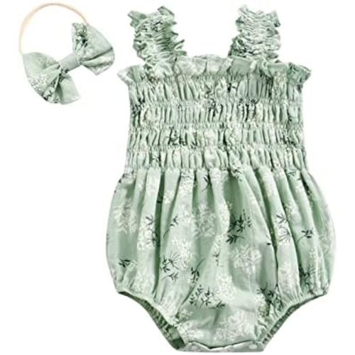 Newborn Baby Girl Bodysuit Sleeveless Halter Frill Romper One-piece Jumpsuit with Headband Summer Clothes Set