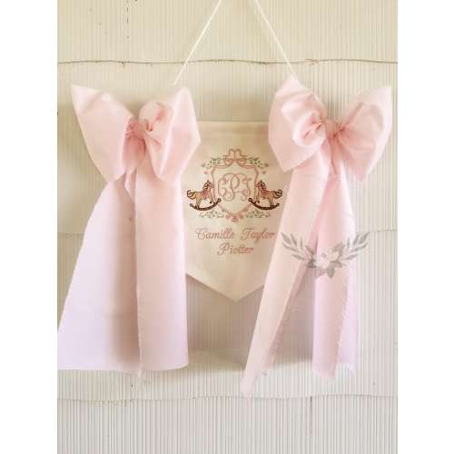 Rocking Horse Baby Banner | Hospital Door Banner | Girls Embroidered Crest Banner