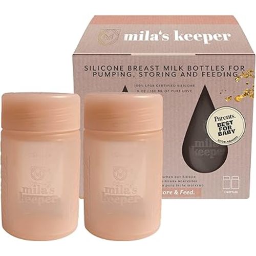 Mila's Keeper Silicone Breast Milk Storage Bottles | 3 in 1 Pumping, Storing, Feeding | Fits Leading Pumps and Nipples | 100% Plastic Free | 6oz Silicone Breast Milk Storage Wide Neck Pink Sands