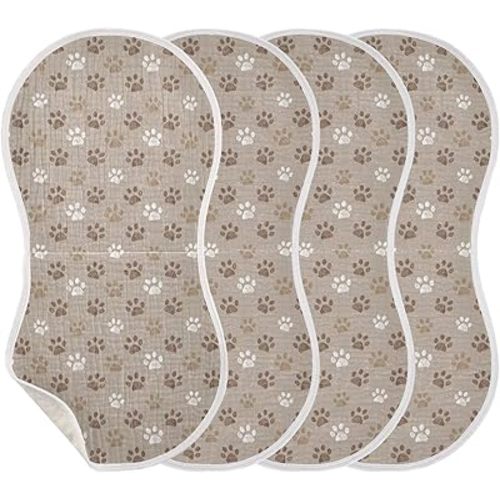 Brown Dog Paws Baby Muslin Burp Cloths Set of 4 Paw Muslin Washcloths Cute Milk Spit Up Rags Soft Newborn Towel Burp Cloth Bib for Unisex Boys and Girls, 22 x 11 Inch