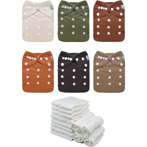 ALVABABY Baby Cloth Diaper 6 Pack with 12 Inserts One Size Cloth Diaper Covers Adjustable Washable Reusable for Baby Girls and Boys