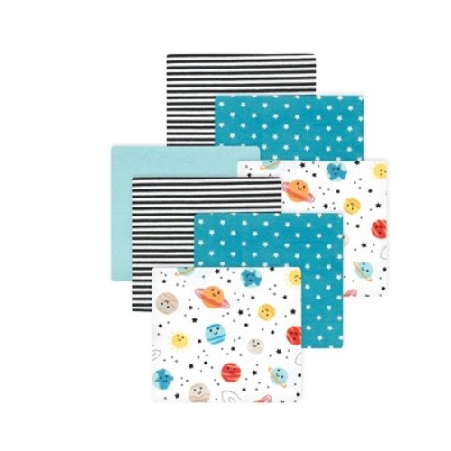 Little Treasure Hudson Baby Boys Cotton Poly Flannel Receiving Blankets Multipack, Blue Happy Planets, 30x30 inches