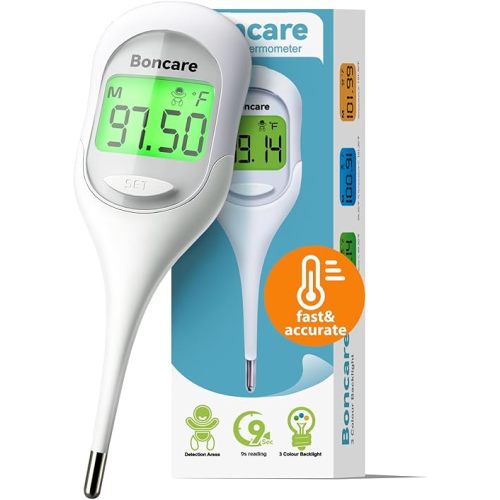 Boncare 9 Seconds Digital Basal Thermometer for Adults and Kids - Accurate Oral Thermometer with Fever Alarm, Rectal Thermometer for Baby with Large Display (Rice-White)