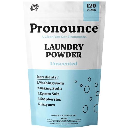 Pronounce Laundry Detergent Powder Alternative | Earth-Derived Ingredients, Eco-Friendly, Safer for Sensitive Skin, Eczema, and Babies. Stain + Smell Fighting. HE Safe (Unscented, 120 Loads)