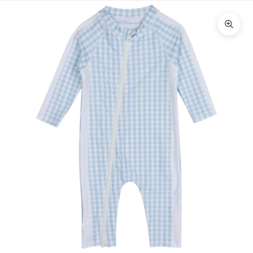 Sunsuit - Long Sleeve Romper Swimsuit | "Blue Gingham"