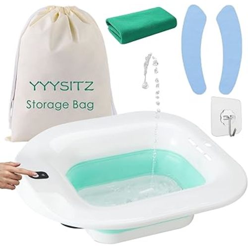 Sitz Bath, Electric Sitz Bath for Hemorrhoids, Sitz Bath for Toilet Seat, Postpartum Care Bowl, Sits Bath Soak Tub for Women Men, Sitz Baths Salts Pan, Butt Bath Basin, Portable, Green