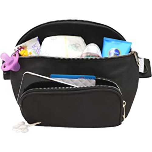 Suessie Fanny Pack Diaper Bag - with Baby Changing Pad & Waterproof Wipes Pocket - Stroller Organizer Black