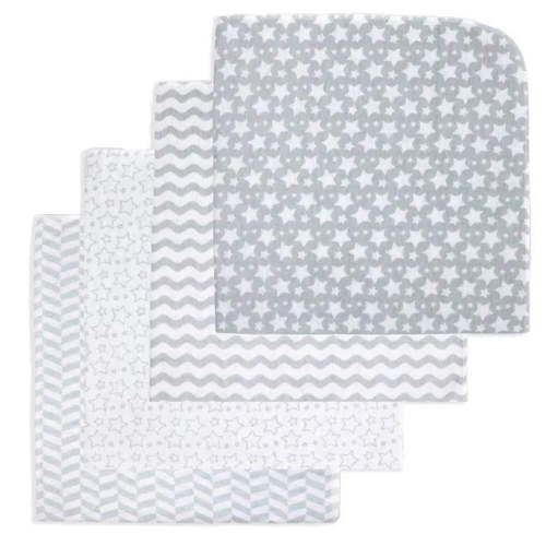 Rose Textiles - 4Pk Receiving Blanket Grey Stars