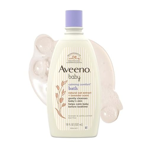 Aveeno Baby Nighttime Calming Comfort Bath, Baby Body Wash for Skin & Hair with Natural Oat Extract, Soothing Lavender & Vanilla Scent, Tear-Free Formula, No Added Parabens & Phthalates, 18 Fl Oz