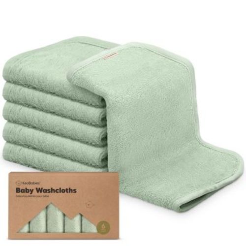 6pk Deluxe Baby Washcloths, Organic And Soft Baby Wash Cloth, Baby Bath Towel, Face Cloths (pistachio)