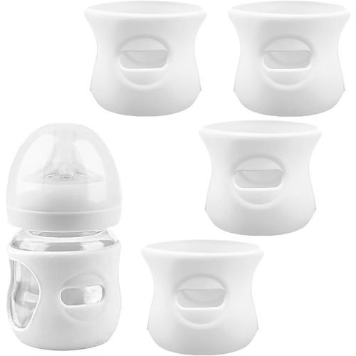 4 Pack Silicone Sleeves for Avent Natural Glass Baby Bottles, Anti Breakage Glass Bottle Holder, Compatible with Philips Avent Glass Natural Baby Bottle (Milk White, 4 OZ)