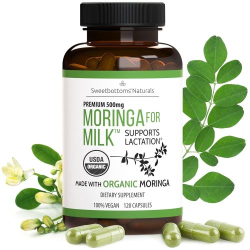 Lactation Supplement - Organic Moringa Capsules for Breastfeeding Support to Increase Breastmilk Supply (120 ct) Pure Malunggay Leaf Powder for Milk Production Booster & Postnatal Vitamins A E K 500mg