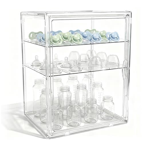 X-LARGE Baby Bottle Organizer, Upgraded Bottle Storage Organizer Baby for Countertop Cabinet, Removable Baby Organizer with Magnetic Door, Bottle Station Organizer for Nipples, Pump Parts, THICKENED